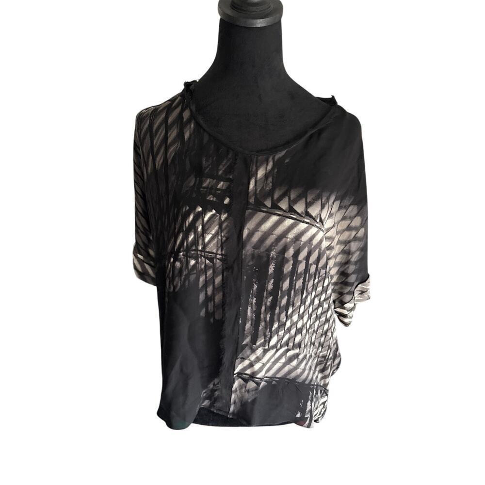 Elie Tahari XS Y2K Sheer Silk Blouse Black Minimalist Panel Top